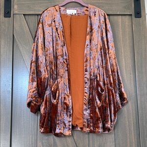Anthropologie Velvet Kimono in Purple and Orange